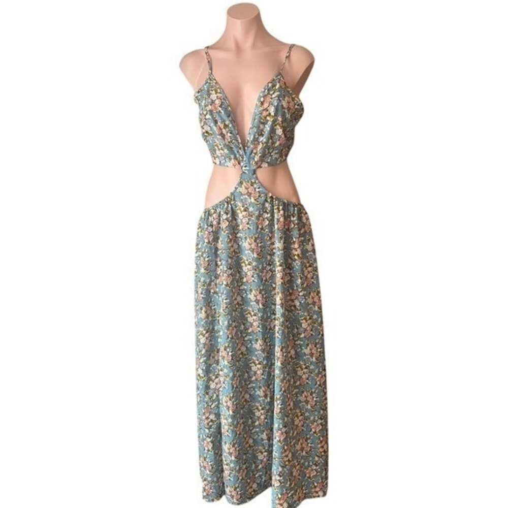 Bohemian Curve Romantic Spring Floral Maxi Dress Cut out Sides Size 1x